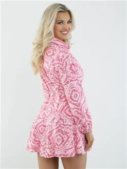 Saint Genies Pink Print Shirt Dress -Cheap Drape Dresses Store 28527 3