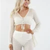 Saint Genies White Lace Crocet Crop Top
