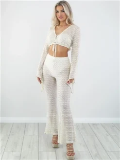 Saint Genies White Lace Crocet Crop Top -Cheap Drape Dresses Store 28529 2