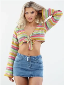 Saint Genies Mid Blue Denim Belted Skirt