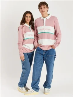 Harper & Lewis Dusty Pink / Mint / Cream Cassia Rugby Polo Top -Cheap Drape Dresses Store 28541 2