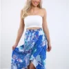 Girl In Mind Blue Emily Patchwork Frill Detail Wrap Skirt