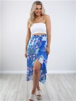 Girl In Mind Blue Emily Patchwork Frill Detail Wrap Skirt 6 Girl In Mind Blue Emily Patchwork Frill Detail Wrap Skirt -Cheap Drape Dresses Store 28581 2