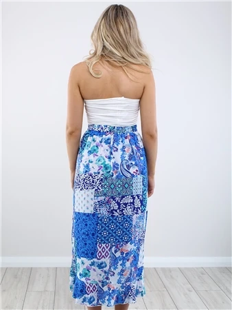 Girl In Mind Blue Emily Patchwork Frill Detail Wrap Skirt 4 Girl In Mind Blue Emily Patchwork Frill Detail Wrap Skirt - Image 4