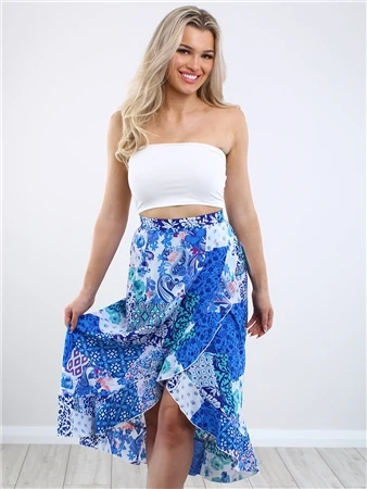 Girl In Mind Blue Emily Patchwork Frill Detail Wrap Skirt 1 Girl In Mind Blue Emily Patchwork Frill Detail Wrap Skirt