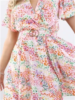 Ax Paris Floral Wrap Top Belted Skater Dress -Cheap Drape Dresses Store 28589 1