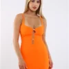 Saint Genies Orange Francesca Bodycon Mini Dress With Diamante Cut Out
