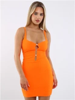 Saint Genies Orange Francesca Bodycon Mini Dress With Diamante Cut Out