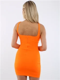 Saint Genies Orange Francesca Bodycon Mini Dress With Diamante Cut Out -Cheap Drape Dresses Store 28594 3