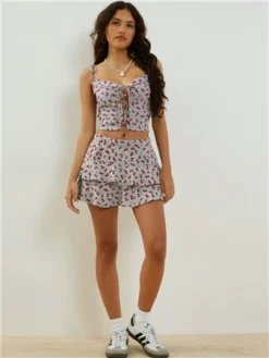 Motel Disty Floral Blue Lowisa Mini Skirt -Cheap Drape Dresses Store 28598 2