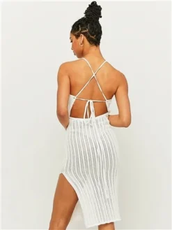 Tally Weijl White Crochet Long Dress -Cheap Drape Dresses Store 28603 3