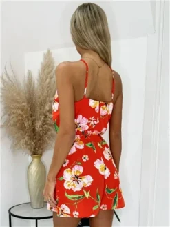 Ax Paris Orange Floral High Neck Playsuit -Cheap Drape Dresses Store 28632 3
