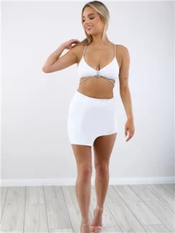 Saint Genies White Julia Diamante Rope Trim Crop Top -Cheap Drape Dresses Store 28665 2