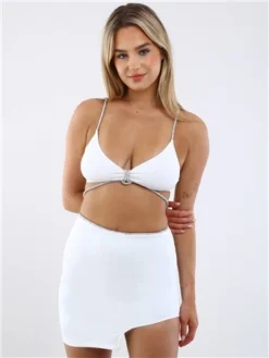 Saint Genies White Julia Diamante Rope Trim Crop Top