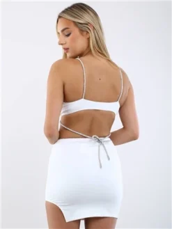 Saint Genies White Julia Diamante Rope Trim Crop Top -Cheap Drape Dresses Store 28665 3