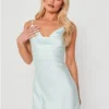 Saint Genies Baby Blue Satin Cowl Neck Mini Dress