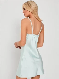 Saint Genies Baby Blue Satin Cowl Neck Mini Dress -Cheap Drape Dresses Store 28668 3