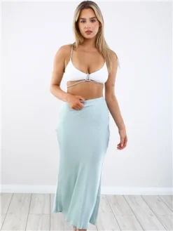 Vivichi Sage Green Satin Maxi Skirt