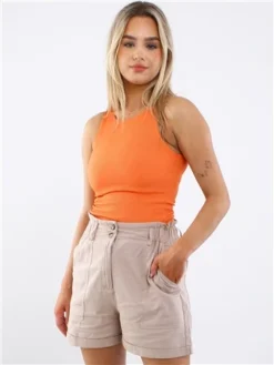 Vivichi Orange Racer Back Ribbed Bodysuit