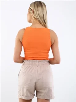 Vivichi Orange Racer Back Ribbed Bodysuit -Cheap Drape Dresses Store 28685 3