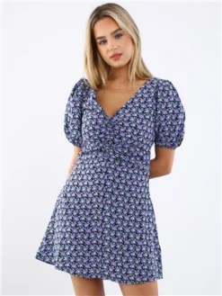 Brave Soul Black/Purple Bloom Floral Dress