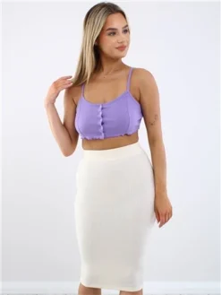 Saint Genies Cream Ribbed Midi Skirt