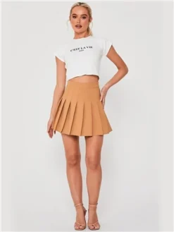 Saint Genies Beige Pleated Skort -Cheap Drape Dresses Store 28698 2