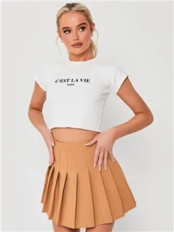 Saint Genies Beige Pleated Skort