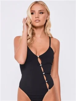 Saint Genies Black Francesca Bodysuit Cut Out Diamante