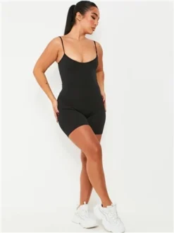 Missy Empire Black Sariah Ribbed Seamless Strappy Unitard 6 Missy Empire Black Sariah Ribbed Seamless Strappy Unitard -Cheap Drape Dresses Store 28731 2
