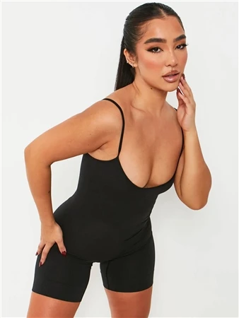 Missy Empire Black Sariah Ribbed Seamless Strappy Unitard 1 Missy Empire Black Sariah Ribbed Seamless Strappy Unitard