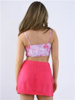 Saint Genies Lilac / Pink Floral Satin Drape Front Corset Top -Cheap Drape Dresses Store 28736 3