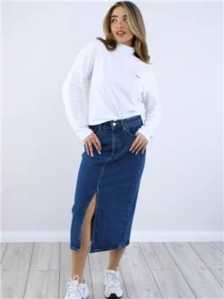 Only Blue / Medium Blue Denim Bianca Midi Denim Skirt -Cheap Drape Dresses Store 28739 2