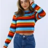 Saint Genies Blue/Burg/Orange Stripe Knit Top