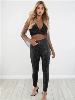 Saint Genies Black Mesh Diamante Dress -Cheap Drape Dresses Store 28767 2