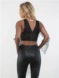 Saint Genies Black Mesh Diamante Dress -Cheap Drape Dresses Store 28767 3