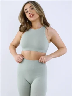 Missy Empire Mint Jacqueline Seamless Ribbed Racer Crop Top