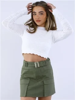 Saint Genies Khaki Sybil Cargo Skirt