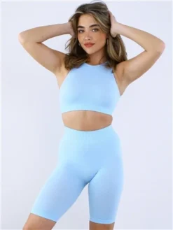 Missy Empire Blue Ribbed Seamless Cycling Shorts