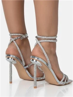 Public Desire Silver Clueless Strappy Square Toe Diamante Heels -Cheap Drape Dresses Store 28802 3