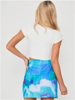 Saint Genies Blue Print Tie Dye Split Skirt -Cheap Drape Dresses Store 28826 3
