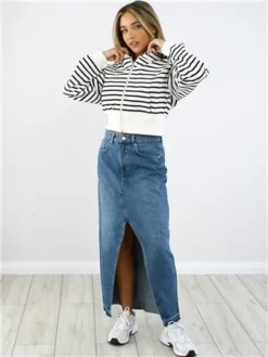 Neon & Nylon Blue / Medium Blue Denim Alina Hw Ex Long Skirt -Cheap Drape Dresses Store 28830 2