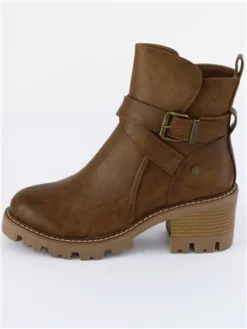 Refresh Camel Tan Block Heel Buckle Boot -Cheap Drape Dresses Store 28870 2