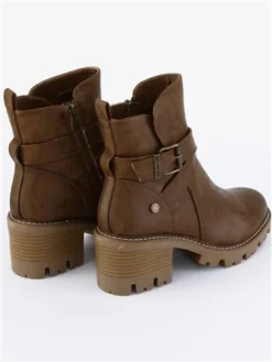 Refresh Camel Tan Block Heel Buckle Boot -Cheap Drape Dresses Store 28870 3