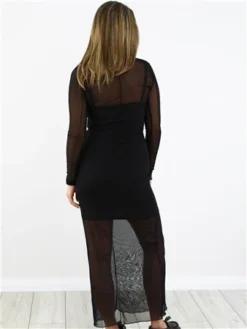 Brave Soul Black Mesh Long Sleeve Long Dress -Cheap Drape Dresses Store 28876 3