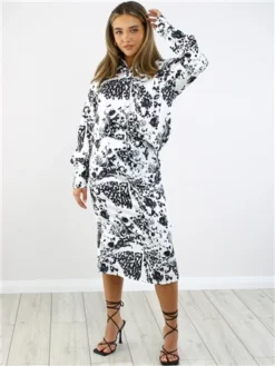 Saint Genies Cream / Black Pattern Satin Shirt -Cheap Drape Dresses Store 28877 2