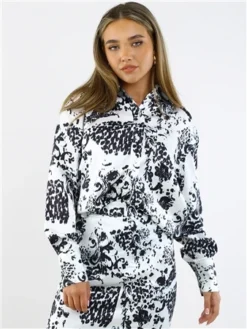 Saint Genies Cream / Black Pattern Satin Shirt