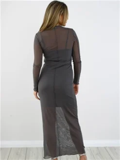 Brave Soul Grey Mesh Long Sleeve Long Dress -Cheap Drape Dresses Store 28878 3