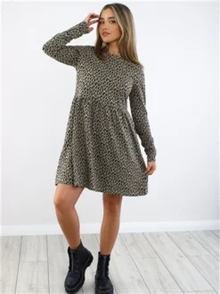 Brave Soul Animal Print Long Sleeve Mini Smock Dress -Cheap Drape Dresses Store 28880 2