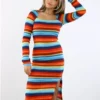 Saint Genies Blue / Red / Yellow Stripe Midi Knit Dress